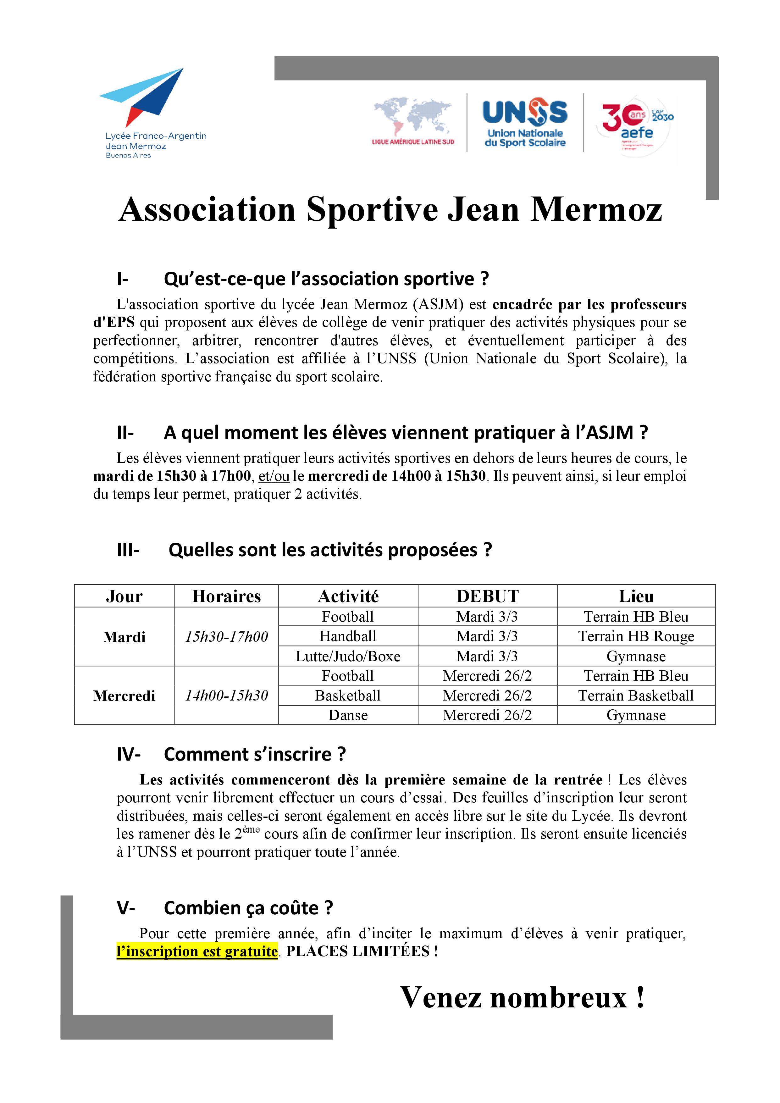 Présentation Association Sportive Jean Mermoz 2020